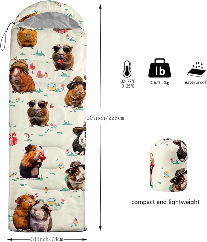 AILONEN Cartoon Fox Camping Sleeping Bag for Boys Girls Adults,Lightweight & Waterproof,3 Season Warm & Cold Weather,Portable,Kawaii Fox Printed Sleeping Bag,Traveling,Camping,Hiking