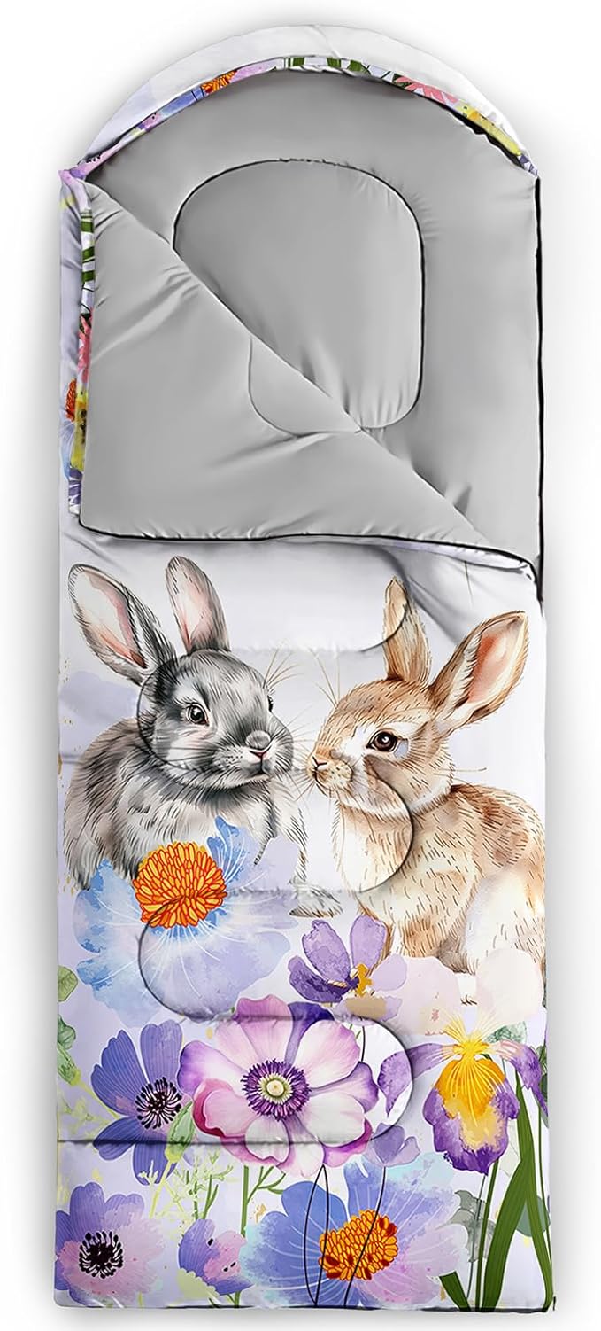 AILONEN Kids Floral Cat Camping Sleeping Bags,Lightweight & Waterproof,3 Season Warm & Cool Weather,Kawaii Kitten Sleeping Bags for Girls Adults,Travelling,Outdoors