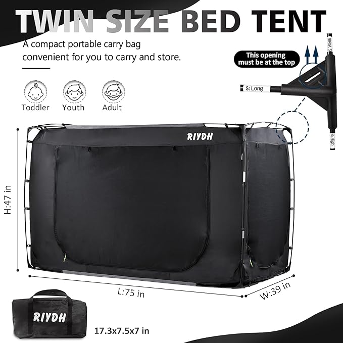 Bed Tent Bed Canopy Twin Size Tents for Adult and Kids- Original Design Portable Dream Tent Indoor Sleeping 80% Blackout with 3 Doors Breathable Big Space Tents