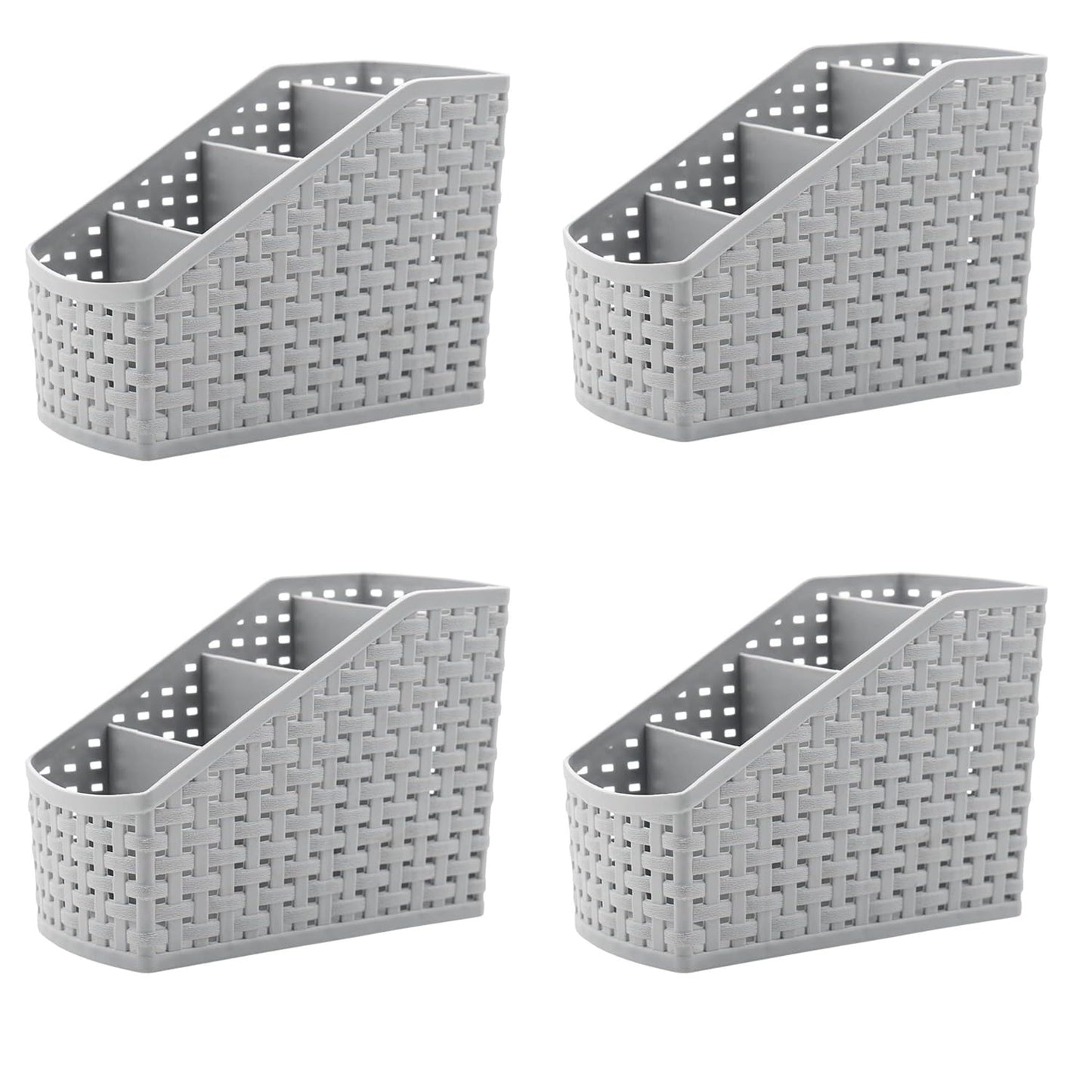 Cobenga 4 Pack Divided Storage Baskets, Grey Cosmetic Box Organiser, Desktop 4 Grid Sub-grid Storage Case, Multi-function Slim Grid Organiser Case For Bathroom Countertop Office Bedroom Home