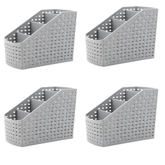 Cobenga 4 Pack Divided Storage Baskets, Grey Cosmetic Box Organiser, Desktop 4 Grid Sub-grid Storage Case, Multi-function Slim Grid Organiser Case For Bathroom Countertop Office Bedroom Home