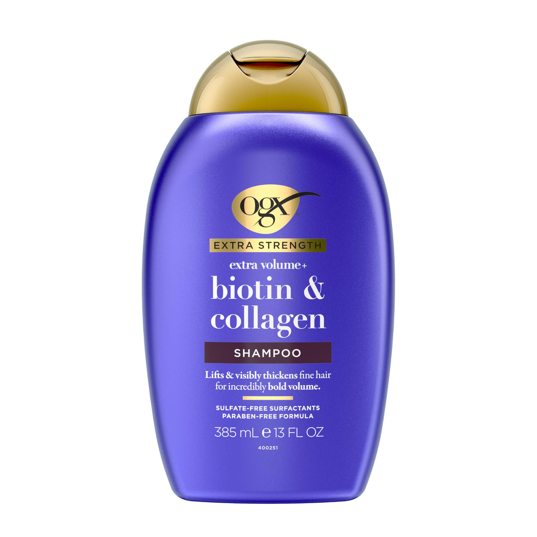 OGX Thick & Full + Biotin Collagen Extra Strength Volumizing Shampoo with Vitamin B7 Hydrolyzed Wheat Protein for Fine Hair. Sulfate-Free Surfactants Thicker, Fuller Hair, 13 Fl Oz