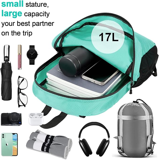 WOOMADA 17L Ultra Lightweight Packable Durable Waterproof Travel Hiking Backpack Daypack for Men Women Kids