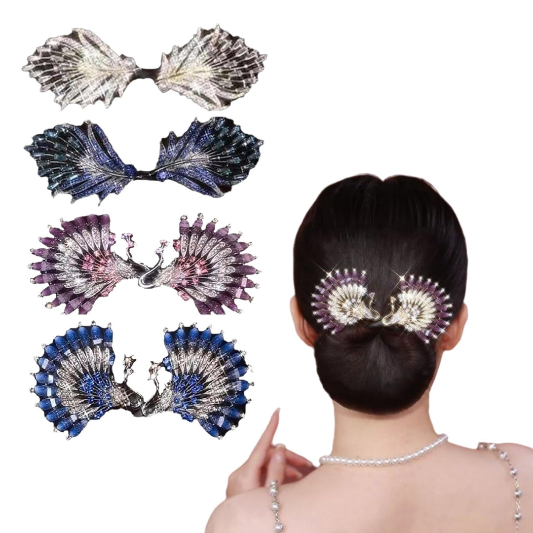 Peacock Display Angel Wings Elegant Hair Bun Maker, Peacock Hair Curler Hairpin, Peacock Display Hair Bun, Lazy Hair Curler Deft Bun, A Tool to Fix The Ball Head (4pcs B)