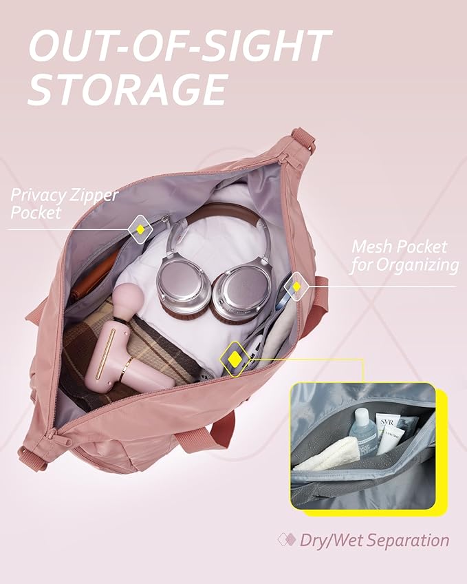 BAGSMART Small Gym Duffel With Shoe Compartment & Wet Pocket, Lightweight Sports Travel Carry On, Weekender Overnight Bag, Water Resistant Tote for Swimming Yoga, Dark Pink