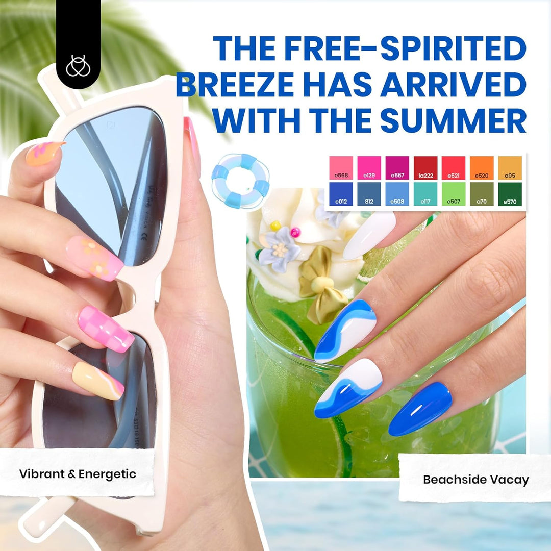 Beetles 23-Pc Glitter Gel Nail Polish Set | Brown, Pink, Blue, Green | UV Soak Off