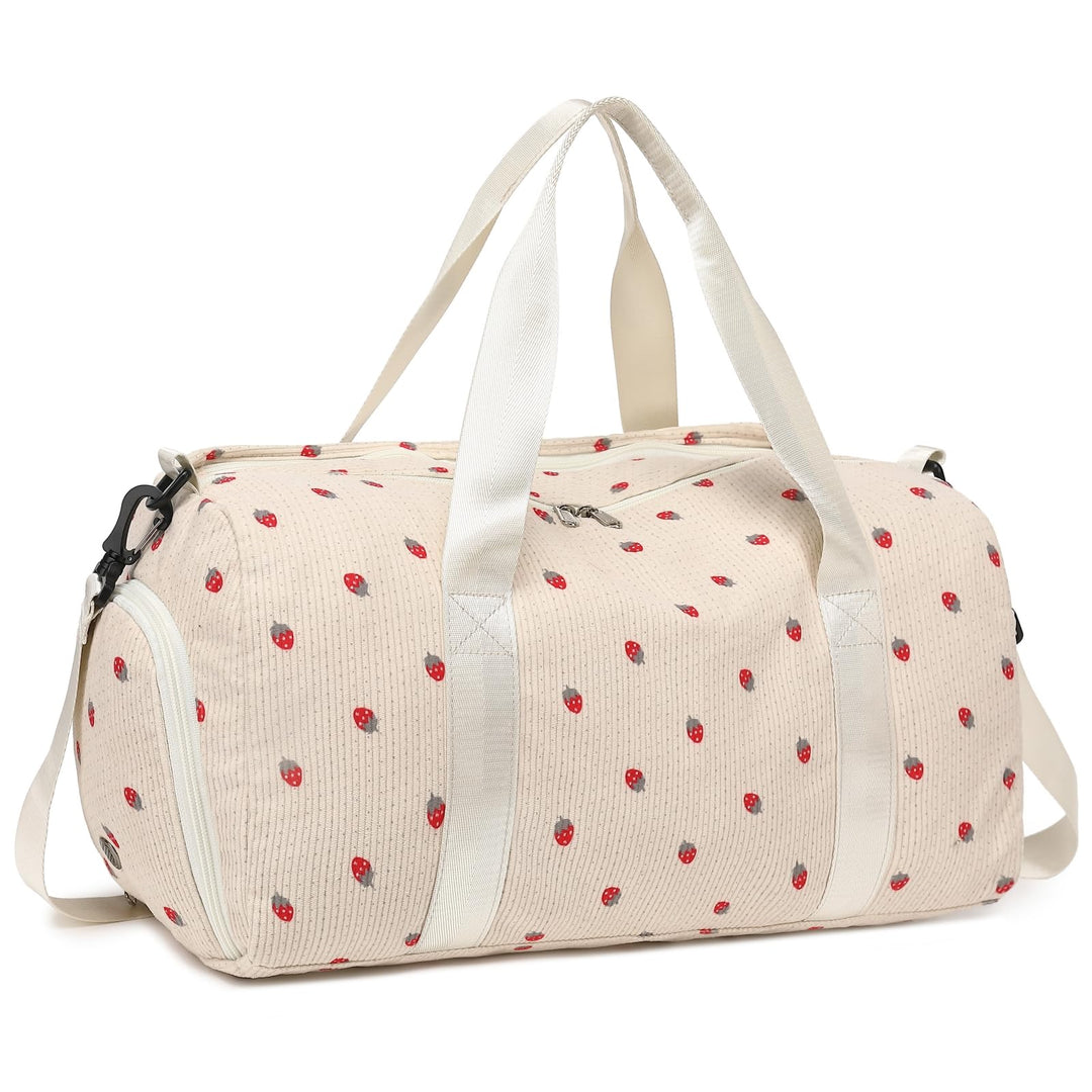 BLUBOON Duffle Bag Girls Kids Cute Gym Bag with Shoes Compartment & Wet Separation Waterproof Sports Overnight Travel Bag(Corduroy Strawberry)