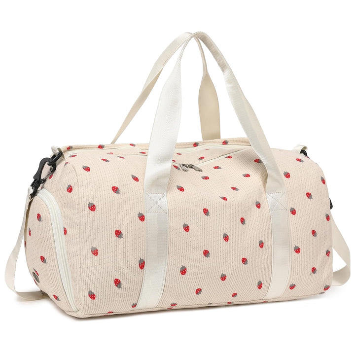 BLUBOON Duffle Bag Girls Kids Cute Gym Bag with Shoes Compartment & Wet Separation Waterproof Sports Overnight Travel Bag(Corduroy Strawberry)