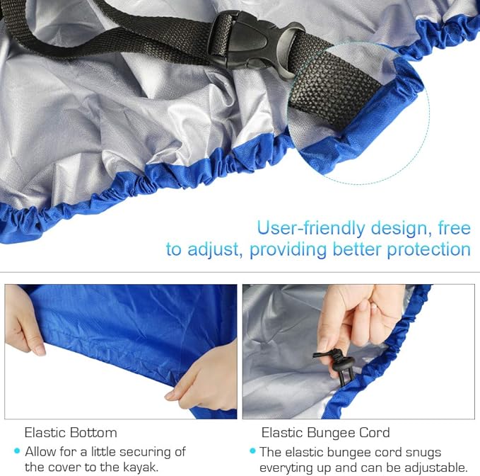 7.8-18ft Waterproof Kayak Canoe Cover-Storage Dust Cover UV Protection Sunblock Shield for Fishing Boat/Kayak/Canoe 7 Sizes [Choose Color] (Dark Blue(Upgraded), Suitable for 12.3-13.5ft Kayak)