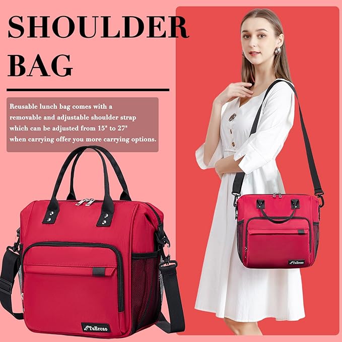 Red Lunch Box for Women for Work Insulated Lunch Bag for Female Adult, Fashion Ladies Lunch Tote Bag