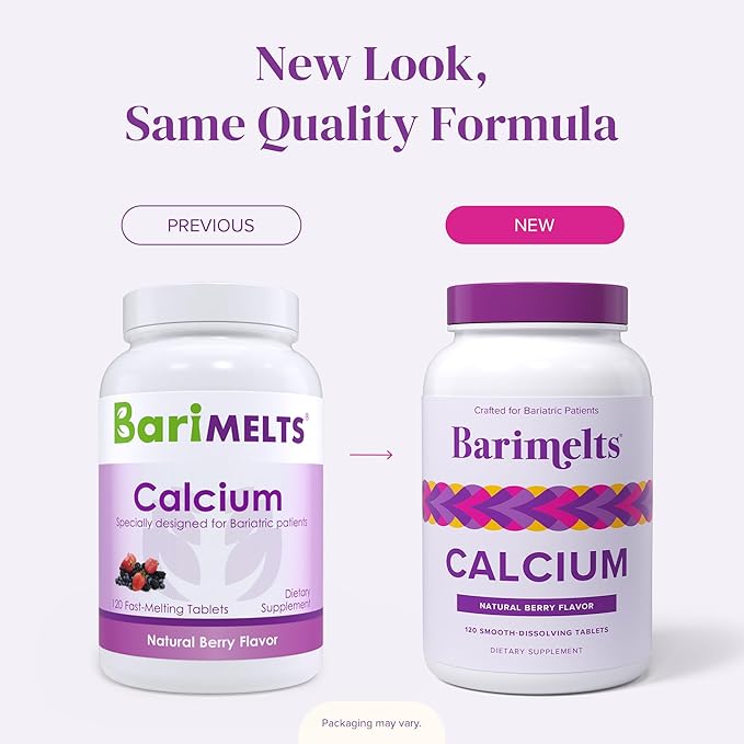 Barimelts Calcium Citrate with Vitamin D3 & Magnesium, 120 Smooth-Dissolving Tablets (1-Month Supply), Bariatric Calcium Supplements for Women, Natural Berry Flavor