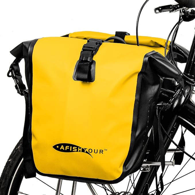 Waterproof Bike Pannier - 15L Saddle Bag for Bicycle Rear Rack - Bike Bag for Grocery, Laptop (Yellow,1 PCS)