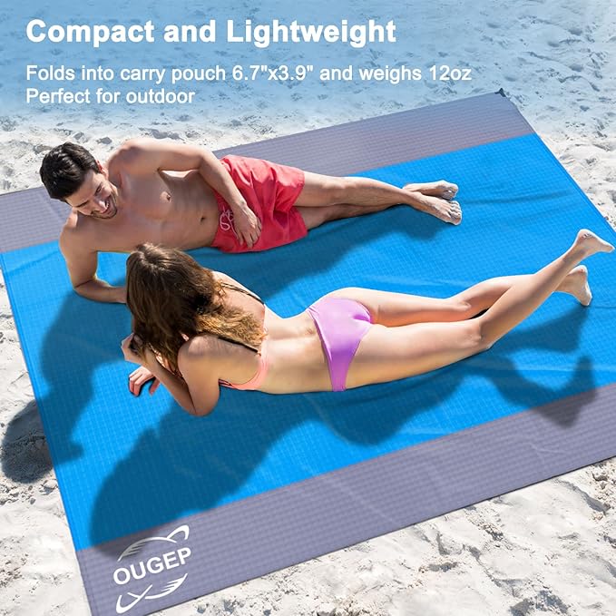 Beach Blanket, Beach Mat Sand Free Waterproof 79" X 83" Suitable for 4-7 Adults, Waterproof Lightweight Picnic Blankets for Travel, Camping, Hiking