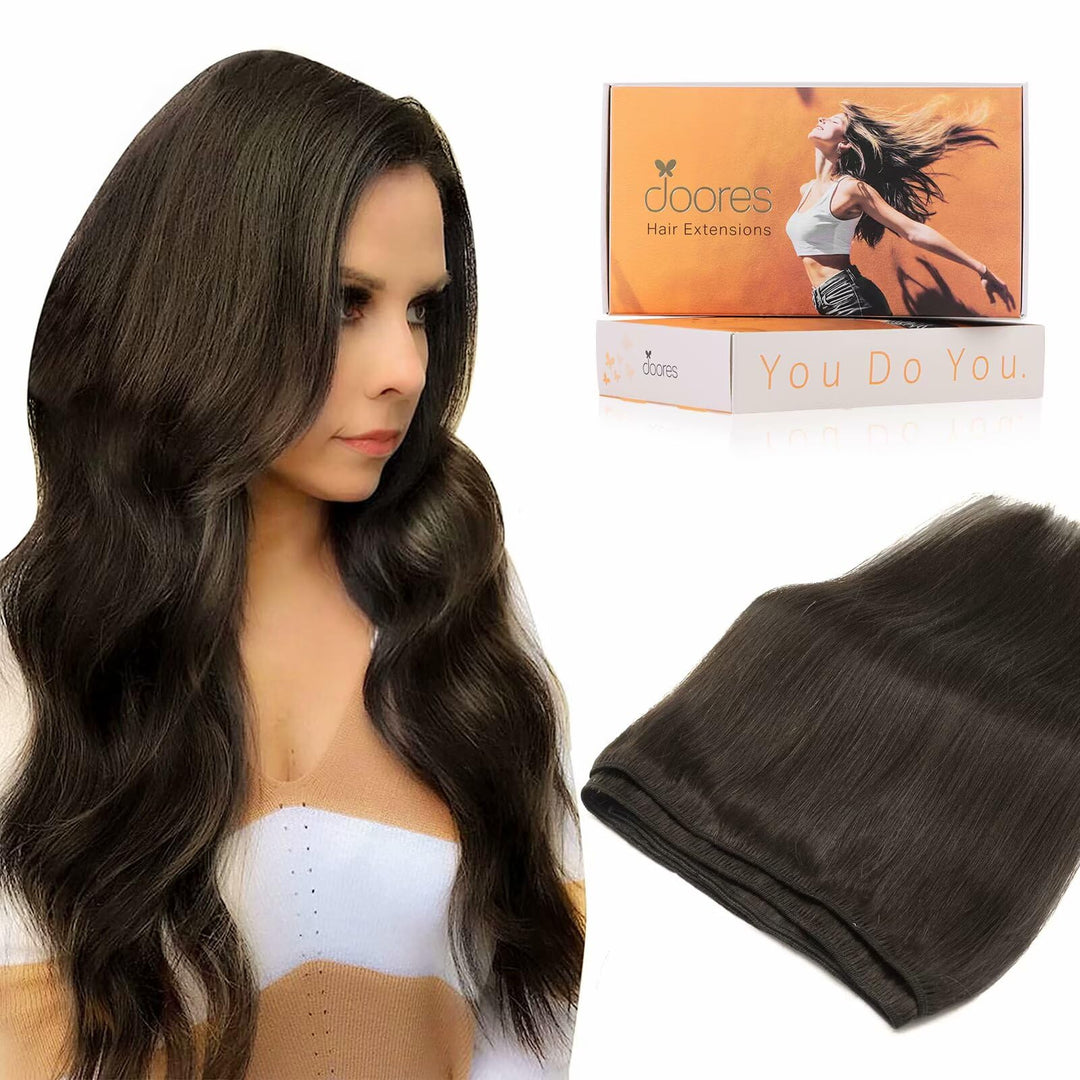 Doores Brown Hair Extensions, 24 Inch 120G Light Dark Brown Real Human Hair, Sew In, Straight Remy