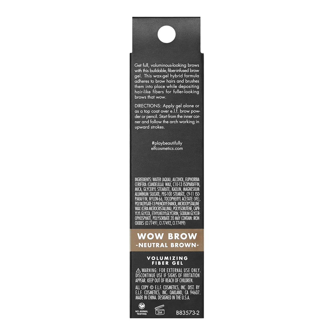 e.l.f., Wow Brow Gel, Volumizing, Buildable, Wax-Gel Hybrid, Creates Full, Voluminous-Looking Brows, Locks Brow Hairs In Place, Neutral Brown, Fiber-Infused, 0.12 Oz