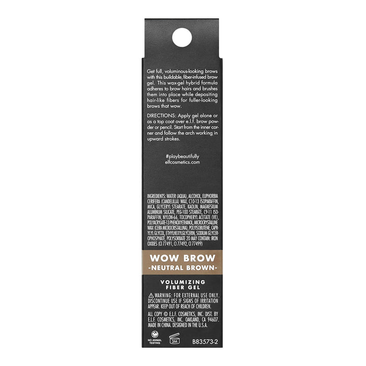 e.l.f., Wow Brow Gel, Volumizing, Buildable, Wax-Gel Hybrid, Creates Full, Voluminous-Looking Brows, Locks Brow Hairs In Place, Neutral Brown, Fiber-Infused, 0.12 Oz