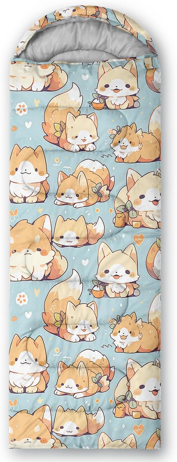 AILONEN Cartoon Fox Camping Sleeping Bag for Boys Girls Adults,Lightweight & Waterproof,3 Season Warm & Cold Weather,Portable,Kawaii Fox Printed Sleeping Bag,Traveling,Camping,Hiking