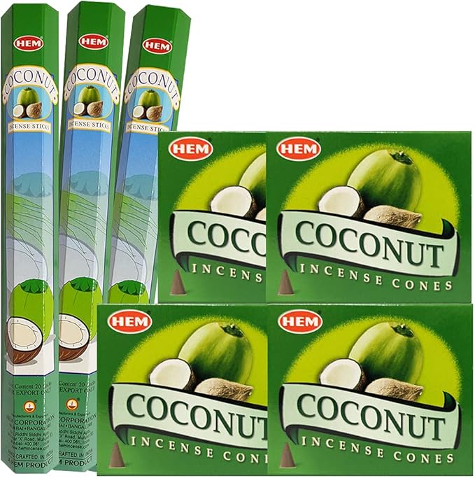 Coconut Incense sticks and cone incense holder variety pack bundle insence insense insienso
