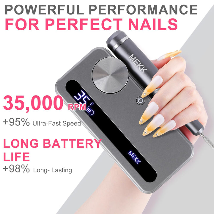 MEKK Electric Nail Drill Professional,35000RPM Cordless Electric Nail File with 12PCS Bits,Anti-Shaking Rechargeable E File Kit for Acrylic Nails,Home & Salon(Sliver)
