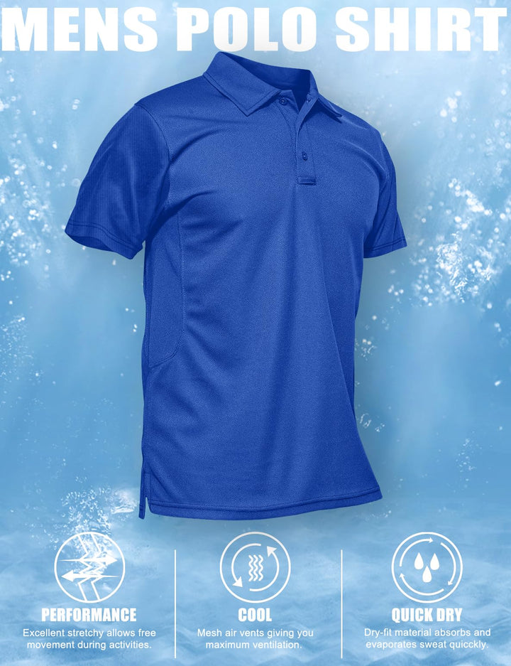 MAGCOMSEN Work Polo Shirts for Men Golf T-Shirts Quick Dry Shirts Summer Shirts Golf Polo Shirts for Men Blue S