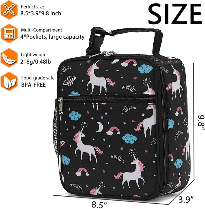 Lunch Box for Kids Boys Girls Men Women, Insulated Small Soft Cooler Lunch Bag Kit for School Work Picnic Travel - Reusable Portable lunchbox, Unicorn
