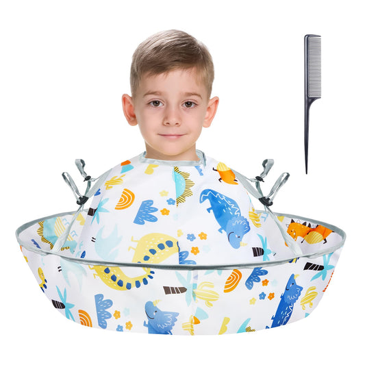 Lictin Haircut Capes Umbrella for Kids - Hair Cutting Haircut Cape Kids Waterproof Foldable Adjustment, Hairdressing Umbrella Cape Apron, Dinosaur Theme