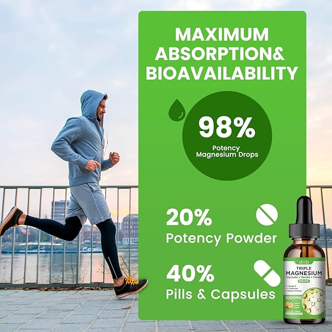 Magnesium Glycinate Liquid Drops with Taurate Citrate - Mangesium Supplement for Sleep, Stress Relief, Bone, Muscle - 2 Fl Oz, Vegan, Lemon Flavor