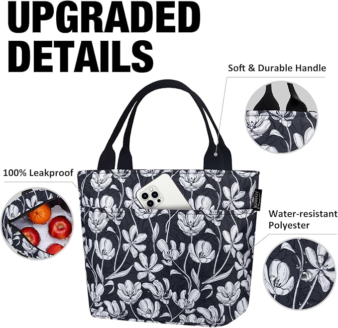 Aosbos Lunch Bag Women - Leakproof Insulated Lunch Bags for Adult Lunch Box for Women Lunch Tote Bag Lunch Cooler Bags Lunchbox Bag, Loncheras Para Mujer for Work Travel Picnic Gym, Tulip