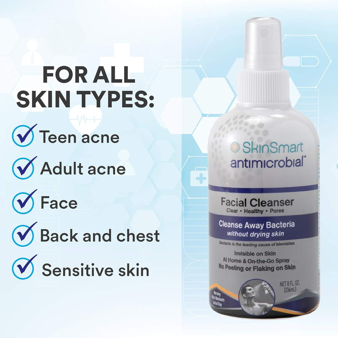 SkinSmart Acne Facial Cleanser | Targets Bacteria for Teens & Adults | 8 Oz