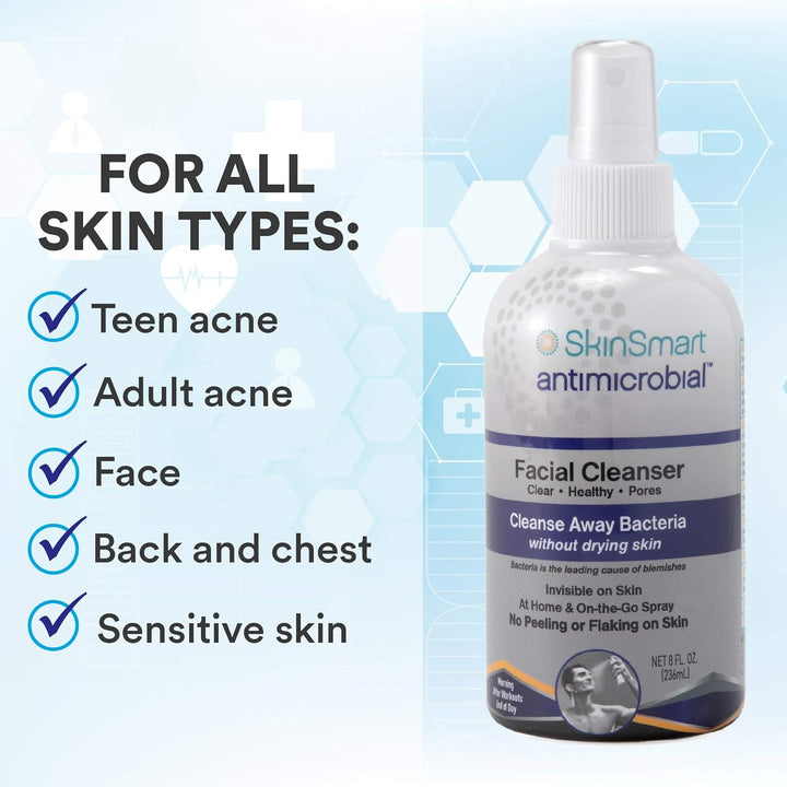 SkinSmart Acne Facial Cleanser | Targets Bacteria for Teens & Adults | 8 Oz