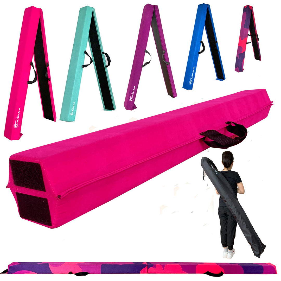 Marfula 6 FT / 8 FT / 9 FT Gymnastics Balance Beam Foam Folding Floor Balance Beam - Extra Firm - Suede Cover - Anti Slip Bottom with Carry Bag for Kids/Adults Home Use (Pink, 6 FT)
