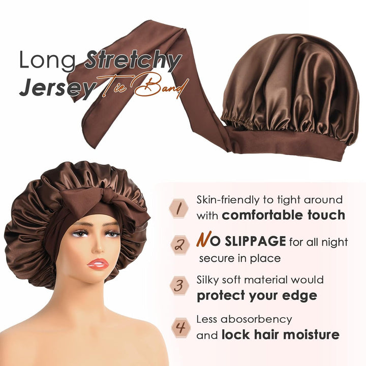Silk Sleeping Bonnet for Women | Double Layer Satin Lined | Curly Hair, Black