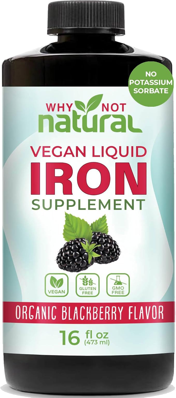 Why Not Natural Liquid Iron Supplement for Women, Men and Kids, Vegan Formulation for Anemia, Sugar Free, Vegan, Non-GMO, Organic BlackBerry Flavor 16 Fl Oz