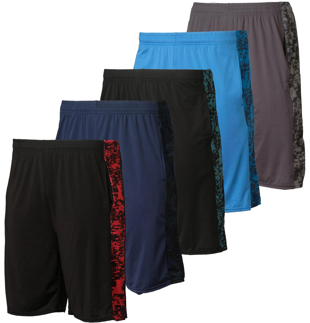 Real Essentials Mens Dry Fit Shorts Dri Active Wear Short Men Athletic Performance Basketball 9 Inch Inseam Sweat Tennis Soccer Running Essentials Gym Casual Workout Sports, Set 11, S, Pack of 5