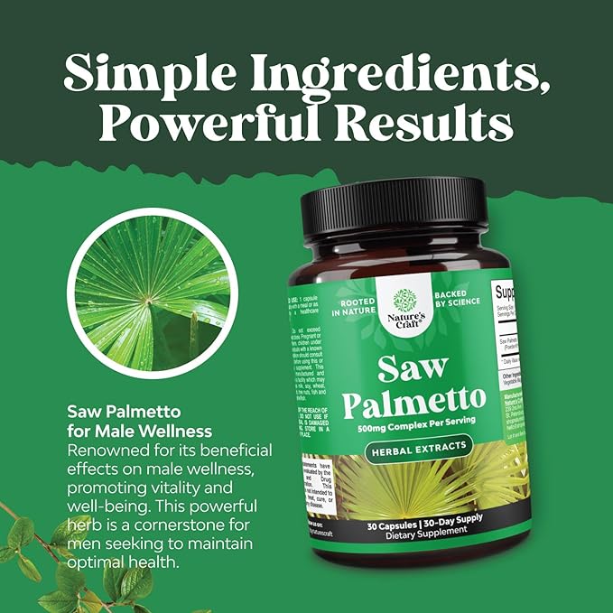 Extra Strength Saw Palmetto Extract - Advanced Herbal Complex for Hair Health and Urinary Support with Plant Sterols & Flavonoids - Potent Herbal Supplement with 500mg per Serving - 30 Capsules