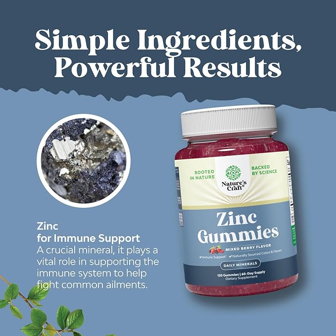Extra Strength Zinc Gummies for Adults - Chewable Zinc Supplements for Women & Men for Energy & Immune Support - Vitamins & Mineral Supplements - 120 Chews