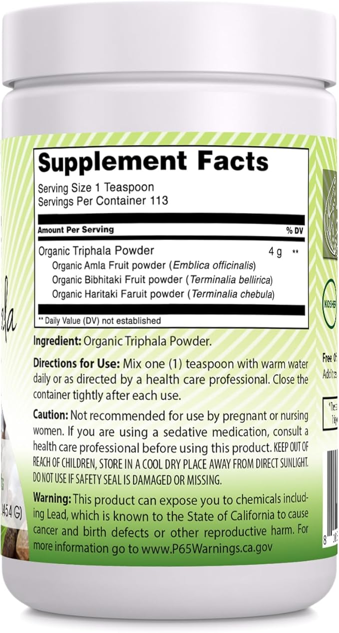 Amazing India Organic Triphala 16 Oz Powder | 113 Servings | Natural Herbal Supplement | Non-GMO | Gluten Free