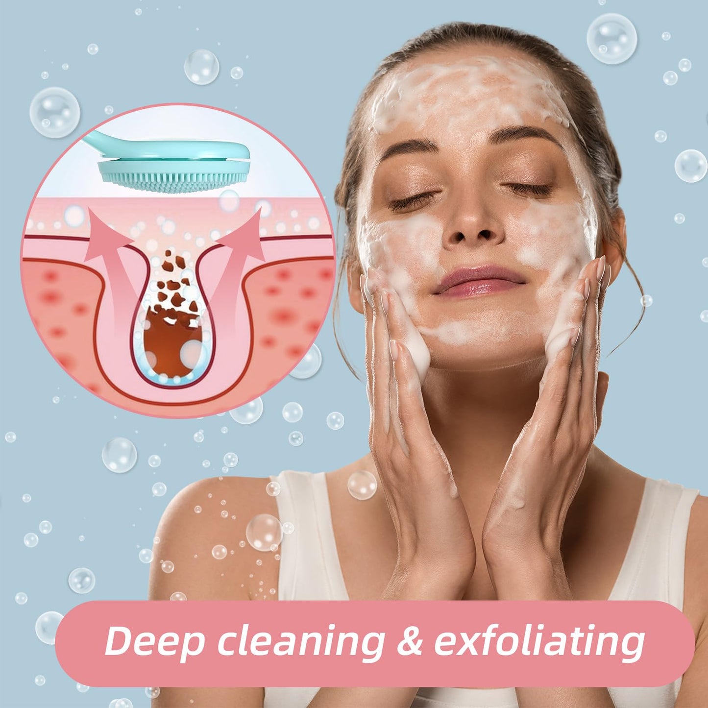 2Pcs Silicone Face Scrubber, Skin Friendly Pore Cleaning Brush Facial Cleansing Brushes for Women Men Blackheads Whiteheads Makeup Skincare Removal (Blue, Pink)