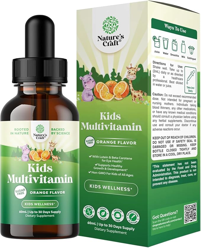 Natures Craft Liquid Multivitamin for Kids Immunity Support - Yummy Toddler Supplement with a C D3 E B6 and Vitamins of All Ages High Absorption