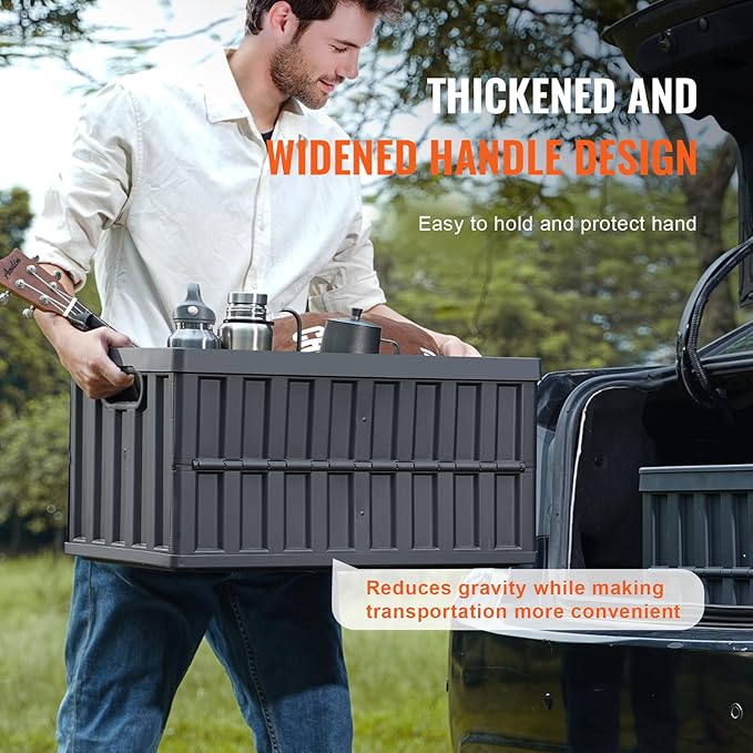 VEVOR 65L Collapsible Storage Bins with Lids 3 Packs, Stackable Utility Crates with Handles, Large Folding Containers for Organizing Tools, Books, Food, Drinks, Camping&Transport