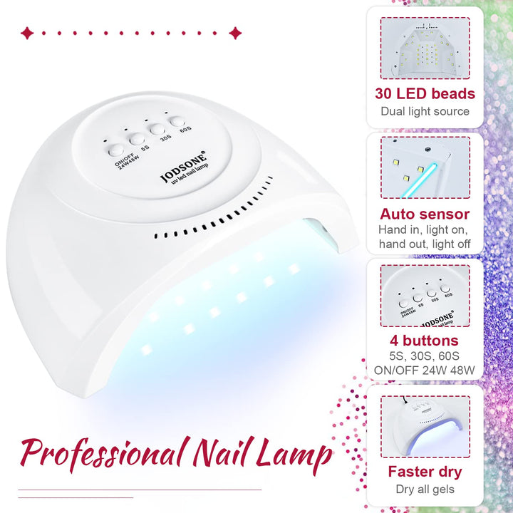 60 PCS Gel Nail Polish Kit | UV Light | 55 Beautiful Colors for Home & Salon