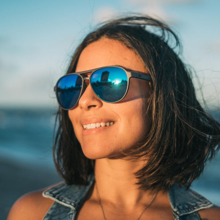 TOREGE Aviator Sunglasses For Women Men Polarized Sunglasses, Lightweight Sports Sun Glasses UV400 Protection For Running Fishing Cycling Boating Beach Golf Driving TR75(Black&Black&Ice Blue Lens C2)