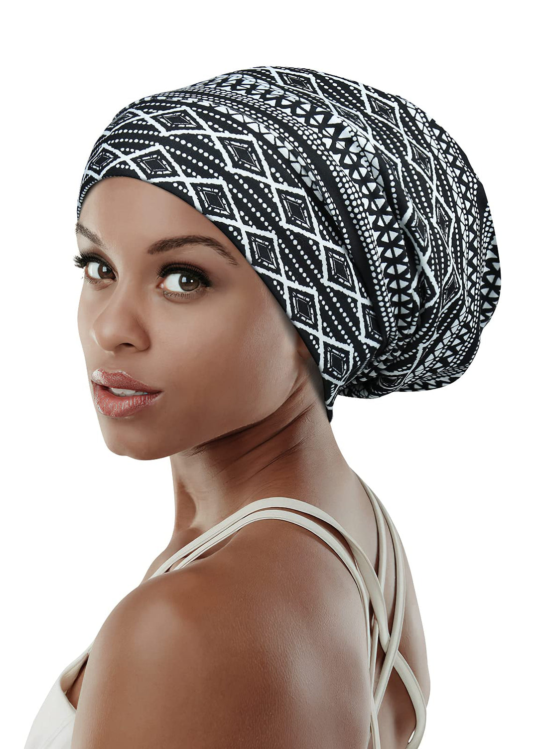 Women'S Sleeping Hat,Satin Liner Oily Hair Medium Silk Slap Bonnet Navy White