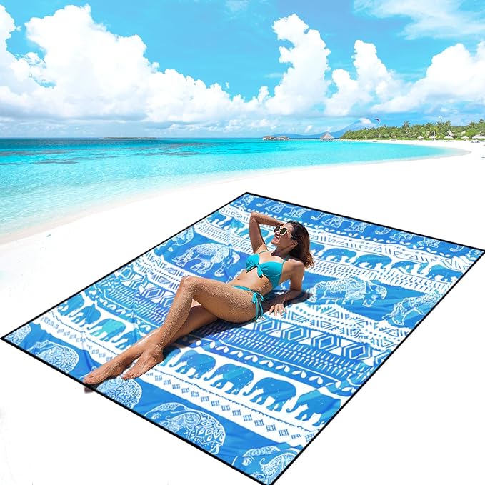 AISPARKY Beach Blanket Waterproof Sandproof, Oversized Large Beach Mat 79" X 83"/120"x108" for 1-8 Adults, Quick Drying&Compact&Lightweight, Picnic Mat Vacation Essentials for Beach Camping Travel
