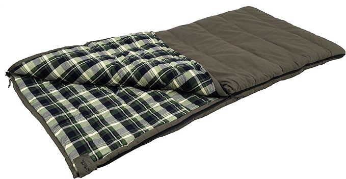 ALPS OutdoorZ Redwood -10° Sleeping Bag, Plaid Flannel Lined, Cotton Canvas