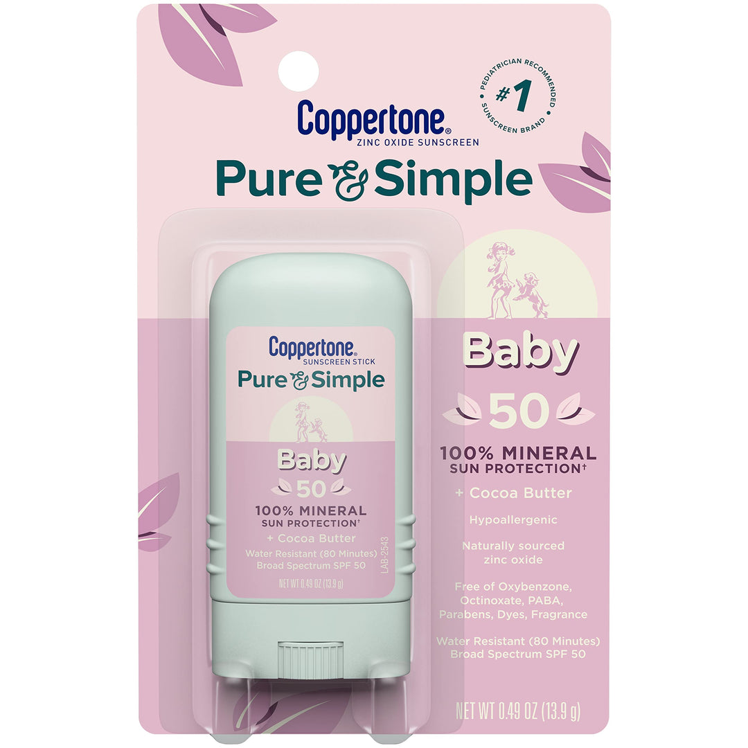 Coppertone Pure And Simple Baby Sunscreen Stick Spf 50, Zinc Oxide Mineral Sunscreen For Babies, Tear Free, Water Resistant, Bro