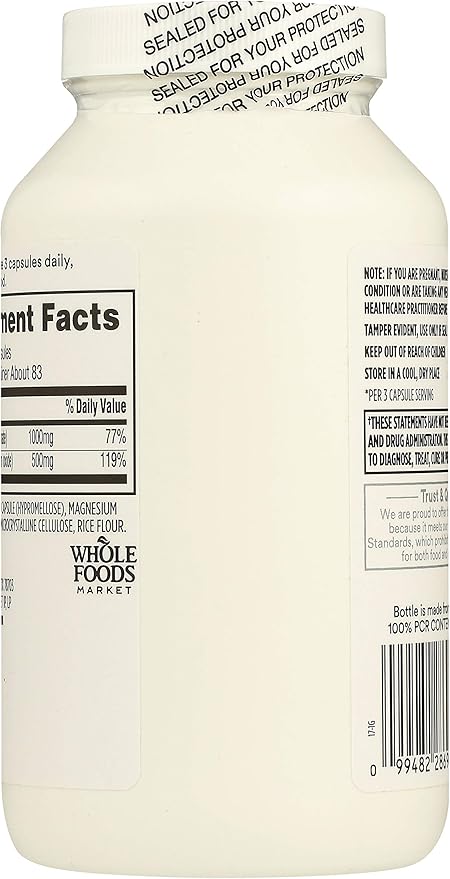 365 by Whole Foods Market, Calcium 1000Mg Magnesium 500Mg Easy Swallow, 250 Veg Capsules (Pack of 2)