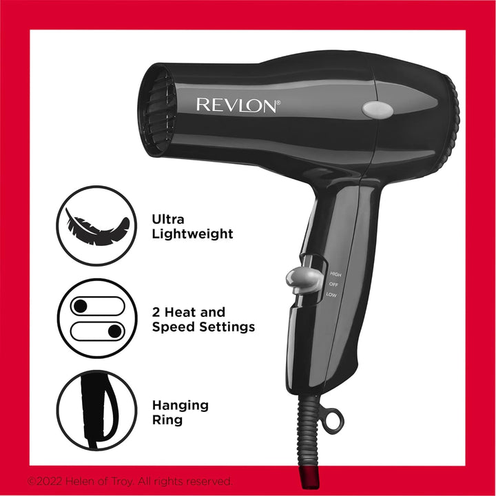 REVLON 1875W Travel Hair Dryer – Lightweight, Salon-Style Blowouts | Black