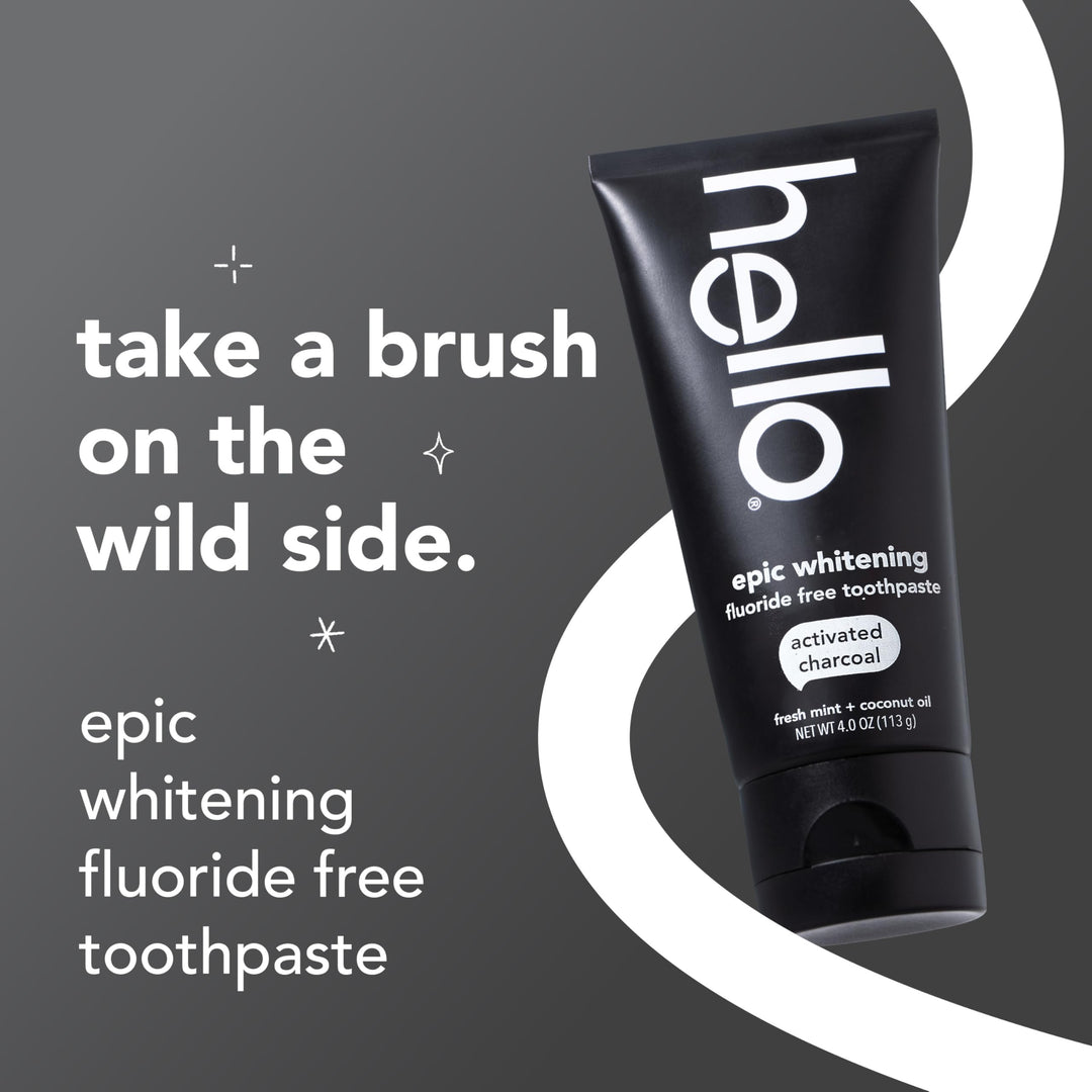 hello Epic Whitening Charcoal Fluoride Free Toothpaste, Activated Charcoal Toothpaste with Coconut Oil, Whitens Teeth Naturally, SLS Free, Fresh Mint, 4.0 Oz Tube