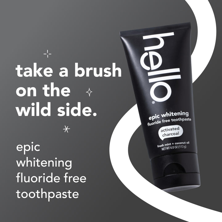 hello Epic Whitening Charcoal Fluoride Free Toothpaste, Activated Charcoal Toothpaste with Coconut Oil, Whitens Teeth Naturally, SLS Free, Fresh Mint, 4.0 Oz Tube